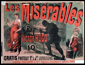 Cartaz publicitário da publicação de &39;Les Miserables&39; de Victor Hugo (1802-85) 1886